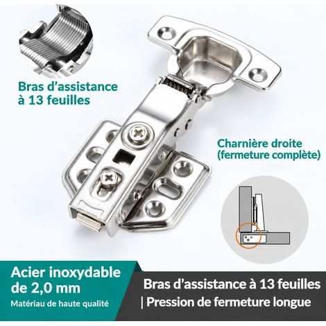 Charnière de meuble 2.0 démontable en acier inoxydable 304 coude droit applique totale avec vis 2.0 13 réf 1567 – Livraison gratuite