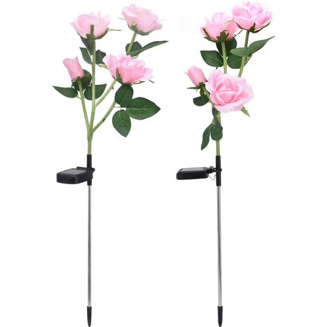 Lampada solare a forma di fiore con 4 teste LED rosa + colore – impermeabile IP65 – per giardino e cortile
