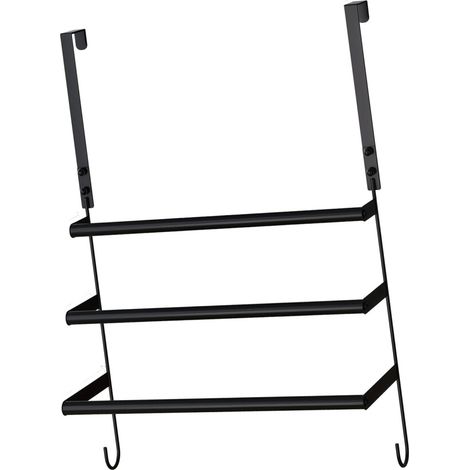 Toallero de 24 piezas para colgar en la puerta del baño con perchas - Negro (1/2)