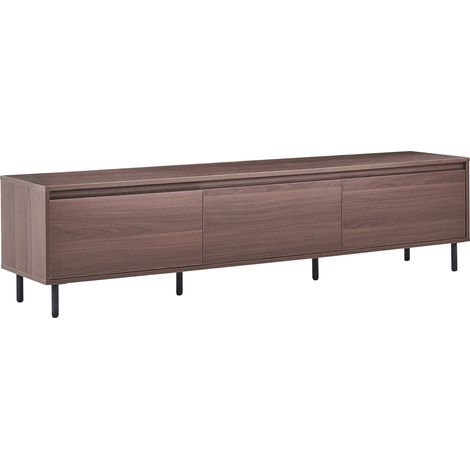 Mueble TV moderno minimalista aparador patas de metal negro 3 puertas compartimento marrón oscuro Nikea