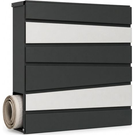 Relaxdays Mailbox with Newspaper Compartment, HWD: 38 x 37 x 11.5 cm, 4 Keys, Wall Postbox, RAL7016-Anthracite-White (1/5)