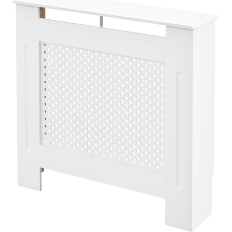 Cache-radiateur bois blanc 78x19x82 cm grille ronde