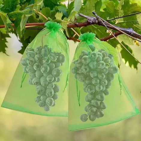 Lot de 10 sacs de protection en maille avec cordon de serrage pour fruits, raisins, arbres, légumes (taille S, 10 x 15 cm) (1/5)