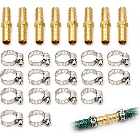 8 Raccords Cannelés Laiton 8mm 2 Voies avec 16 Colliers pour Durite (1/5)