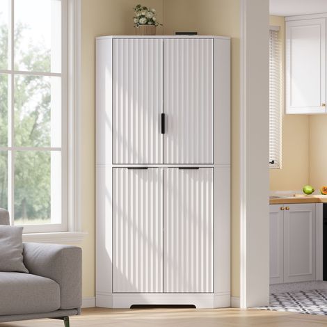 Buffet, étagères réglables, 60 x 60 x 172 cm, MDF, blanc (1/5)