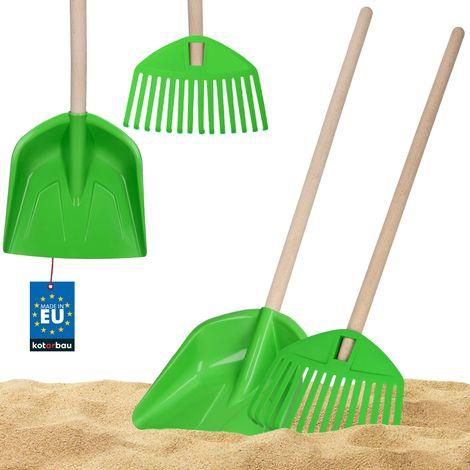 KOTARBAU® Pelle Enfant, Rateau Enfant, avec Manche en Bois, PVC, Pelle Rateau Enfant, Outils de Jardin pour Enfants, Râteau à Feuilles, Pelle à Sable 74 cm, Vert (1/5)
