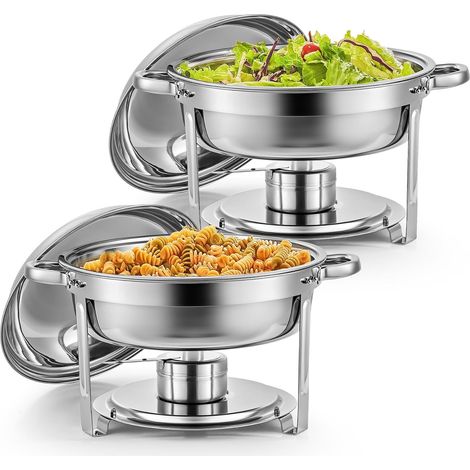 Buffets Chauffants Ronds 2PCS Chafing Dish 5L en Acier Inoxydable avec Couvercles Plats Bains Maries Supports Combustible pour Restaurants Traiteurs Fêtes Mariages Pique-niques (1/5)