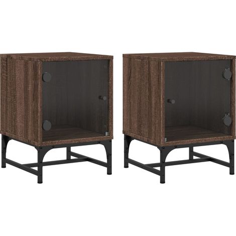 vidaXL Comodini con Ante in Vetro 2pz Rovere Marrone 35x37x50 cm (1/5)