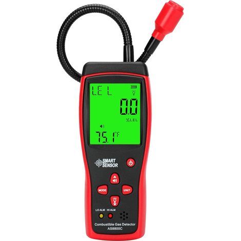 Professionelles Gaslecksuchgerät, mit digitalem LCD-Display, flexiblem Sensor, Temperaturüberwachung, automatischer Abschaltung, OUYLAF, Schwarz/Rot