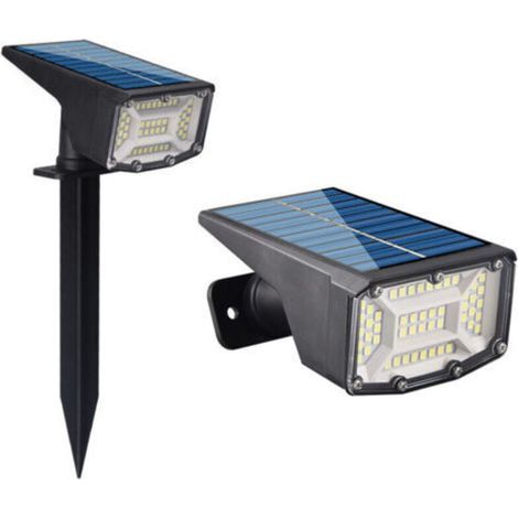 Lampe solaire extérieure étanche IP66 – Lot de 2 – 50 LED – 3 modes d'éclairage réglables – Autonomie jusqu'à 30 heures – Installation murale ou au sol (1/4)