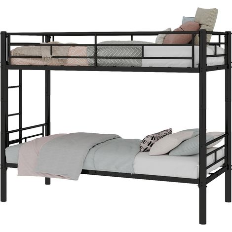Litera de metal negro 90 x 190 cm convertible en 2 camas individuales con escalera y barandillas (1/5)