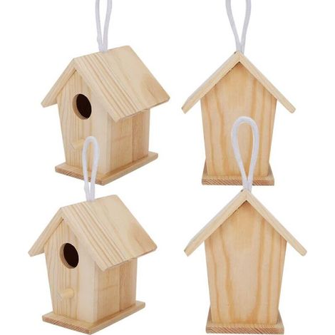 Jeffergarden Mini maison d'oiseaux suspendue en bois, 4 pièces, Cage de nids, ornement pour jardin et balcon (1/5)