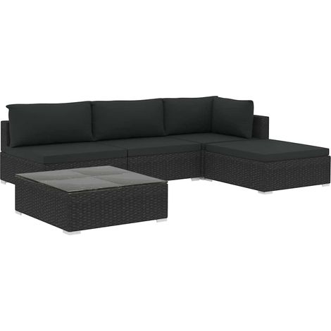 Maison Exclusive - Set Divani da Giardino 5 pz con Cuscini in Polyrattan Nero (1/5)