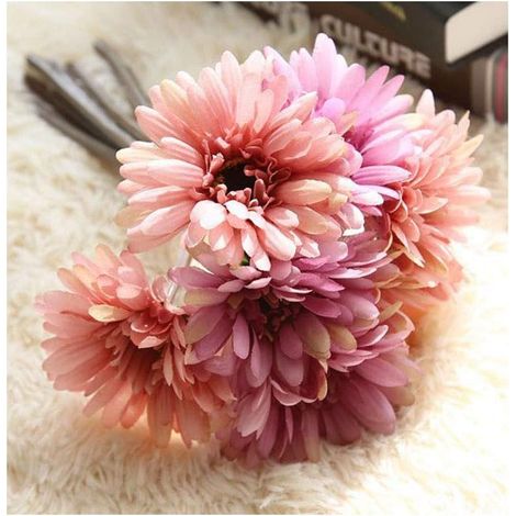 Fleur de Gerbera Artificielle Fleurs de Marguerite Artificielles Tiges Marguerites en Soie Bouquet Jardin DIY Décoration 7 Rose Violet (1/4)