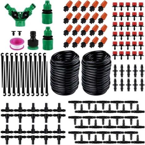 Kit d'arrosage goutte à goutte, système d'arrosage de jardin, arroseur et goutteur pour jardin, serre, parterre de fleurs, terrasse, pelouse - 30 m