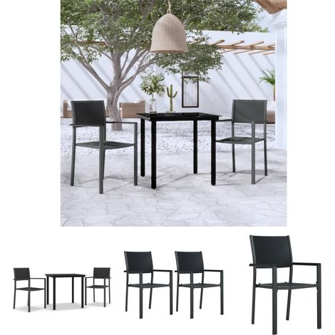 Gartenstühle - vidaXL 3-tlg. Garten-Essgruppe Schwarz - Gartenmöbel Set (1/5)