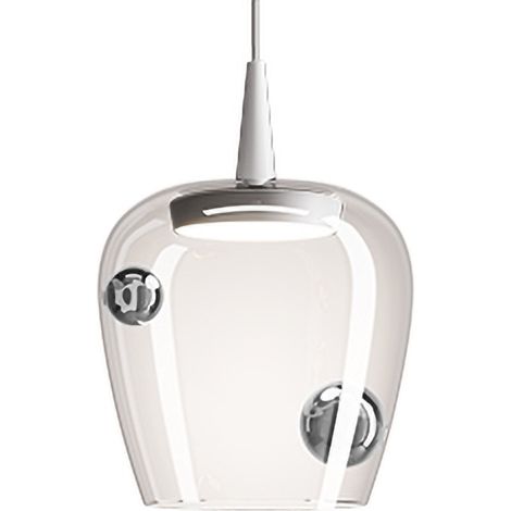 Zafferano Lampada a sospensione Bilia LED 8W 3000K diffusore in vetro borosilicato soffiato a bocca colore Bianco Argento diametro 18 cm