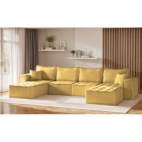 Wohnlandschaft Sofa U-Form Modulsofa-Set 4-teilig SANDE Stoff Raven Honiggelb (1/5)