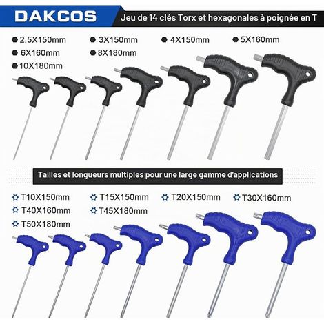 DAKCOS Torx and Hex Key Set with T-Handle Allen Key Torx Key with Front Hole  TX (1/3)