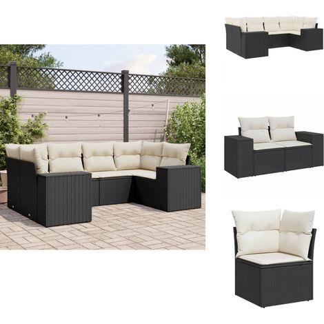 6-tlg. Garten-Sofagarnitur mit Kissen Schwarz Poly Rattan - Gartengestelle - Outdoor Möbel - Gartenmöbel Set - Lounge Gruppe - Rattan Gartenmöbel (1/5)