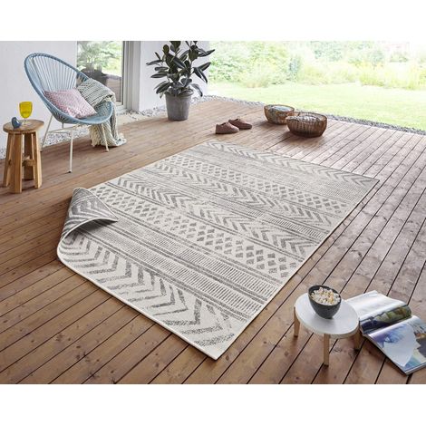 Tapis d'intérieur et d'extérieur réversible résistant aux intempéries, Style bohème, Vintage, pour Balcon, terrasse, Jardin, véranda, Salon, imperméable, Gris crème 200 x 290 cm (1/5)