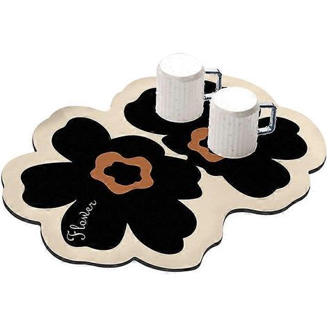 Tapis égouttoir de cuisine 30 x 40 cm, ultra-absorbant, motif deux fleurs/noir (1/2)