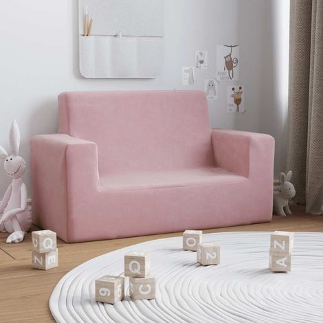 Canapé pour enfants à 2 places Rose Peluche douce