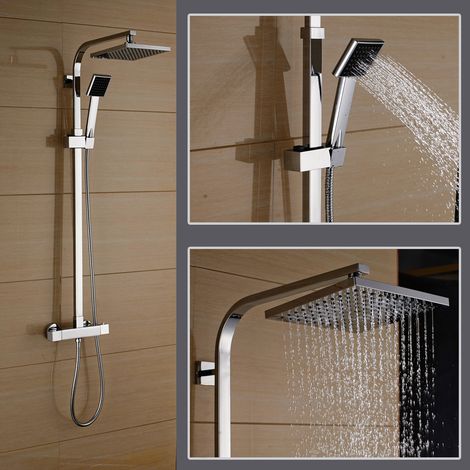 Conjunto de Ducha Termostático, Columna de Ducha con Grifo de Ducha Termostatica 38 ºC, Rociador Ducha Lluvia 20x20cm, Mano de Ducha (1/5)