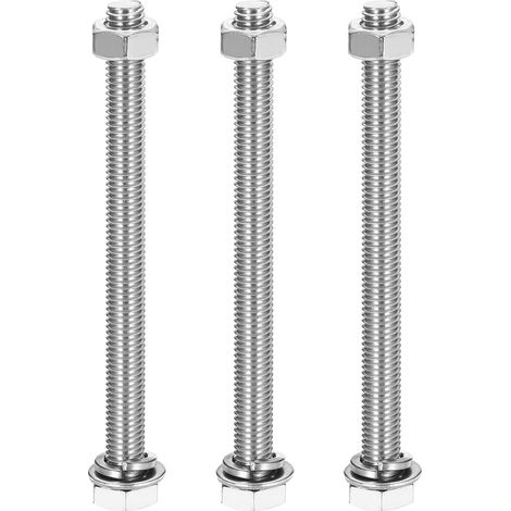 Lot de 3 vis à tête hexagonale, en acier inoxydable 304, comprenant écrou, rondelle plate et rondelle frein, entièrement filetées, finition polie, adaptées aux produits ménagers et électroniques (M8 x (1/3)