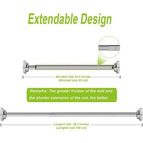 Lot de 2 tringles à rideaux télescopiques en acier inoxydable (65-100 cm), tringles de douche pour salle de bain, armoire, cuisine (1/4)