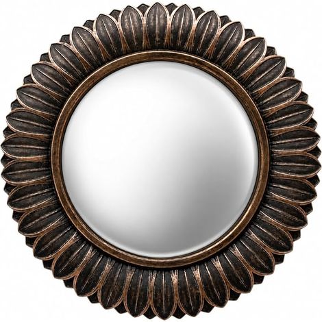 Miroir Mural, Convexe, Décoratif, Feuilles en Bronze, 23 cm de Diamètre, avec Support de Fixation (1/5)