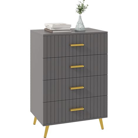 Commode moderne à 4 tiroirs en bois et aluminium, 60 x 40 x 90 cm, or et gris foncé