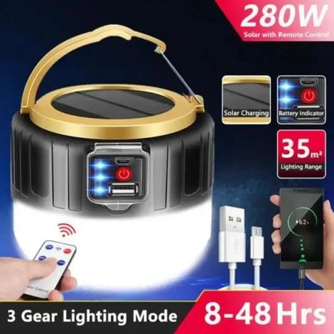 Lampes de camping solaires LED pour espaces extérieurs, rechargeables par USB, lampes torches portables, lampe de pêche d'urgence, lampe pour barbecue - AquaForge (1/5)