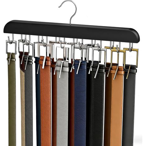 1 Cintre de ceinture, 14 crochets, bois massif, rotation 360°, rangement placard (1/4)