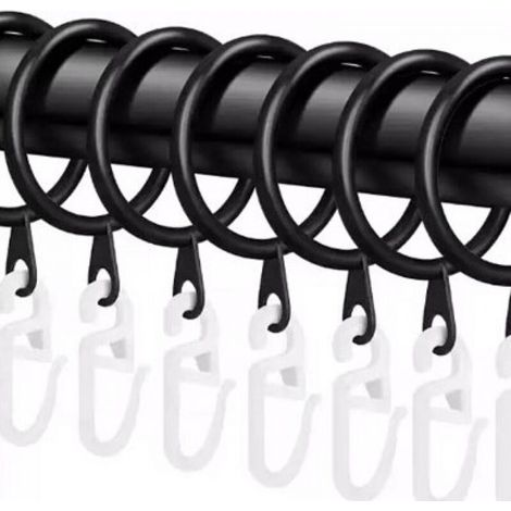 Packung mit 100 schwarzen Kunststoff-Gardinenringen mit Haken, für Dusch- oder Fenstergardinenstangen, 30 mm Durchmesser