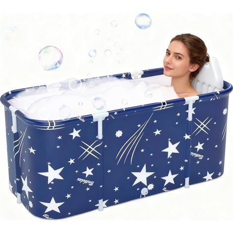 Baignoire Pliante pour Douche, Baignoire Portable Pliable pour Adultes avec Coussin et Dossier, Chaude et Froide, Idéal pour Spa à Domicile et Douche,120 x 55 x 50 cm (Bleu) (1/5)