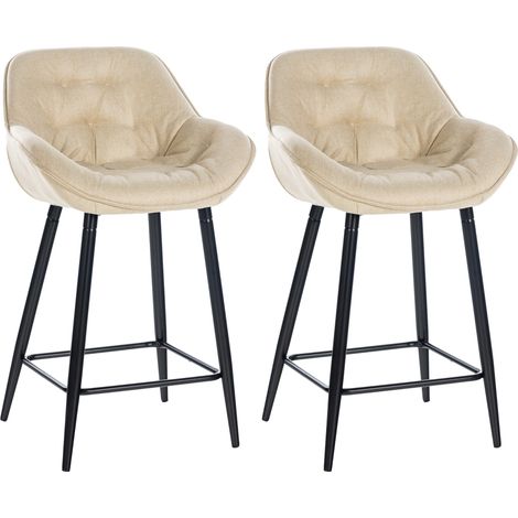 Conjunto de 2 taburetes altos de bar con asiento acolchado en tela crema y metal negro 100004167 (1/5)