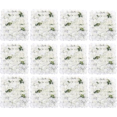 Lot de 12 panneaux muraux de fleurs artificielles blanches, mur de fleurs en soie, décoration murale florale pour mariage, cérémonie, événements et vitrine - 40x60 cm (1/5)