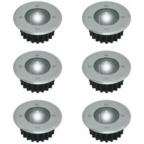 Set mit 6 in den Boden eingelassenen Solar-LED-Strahlern – Rund – Durchmesser: 85 mm – Außenseite beständig gegen den Sockel – Vorderseite aus Edelstahl – 6 Solarlampen