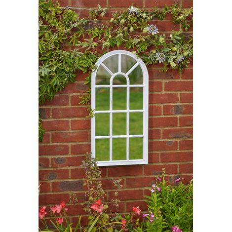 Smart Garden Silvergris Arched Wall Panelled Mirror White Garden Outdoor Indoor