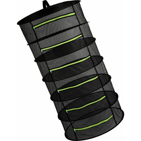 Panier Suspendu 6 Couches avec Fermeture a Glissiere Pliant Sechoir a Sec Herbe Sechage Filet Seche Sac Maille Pour Herbes Fleurs Bourgeons Plantes, modele: Vert 6 couches (1/5)