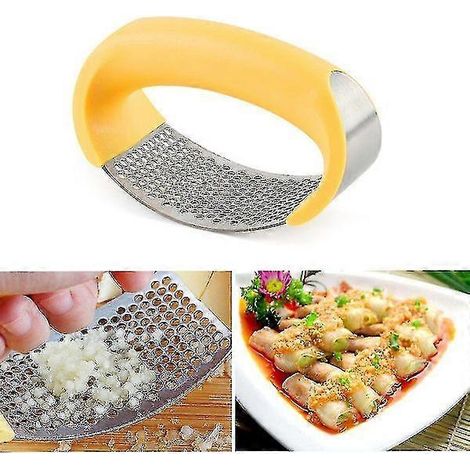 Presse-ail en acier inoxydable, broyeur d'ail manuel, râpe, gingembre, accessoires de cuisine (jaune) (1/5)
