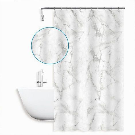 Cleafe - Tenda Doccia Vasca Bagno Impermeabile Marmo Bianco 240x200cm Con 12 Anelli 87594 - (1/2)
