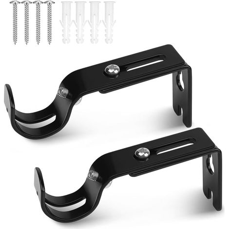 2 pièces supports de tringle à rideaux robustes, réglables pour tringles de 25 mm, supports muraux en métal(Noir) (1/5)