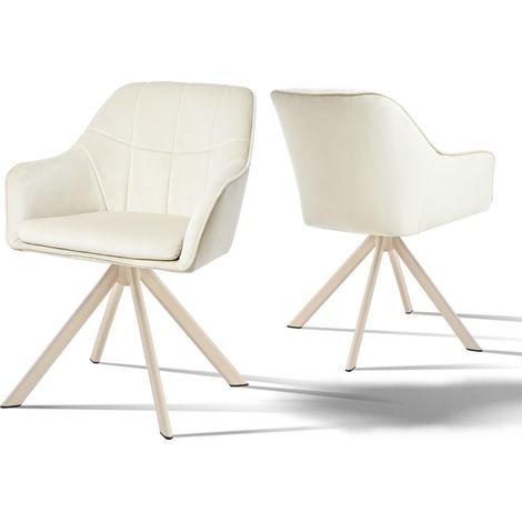 Goeurvant Chaises Pivotante Confortable avec Dossier Large et Accoudoirs Ergonomiques - Lot de 2 - Crème, pieds blancs - Velours (1/5)