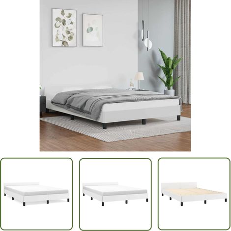 The Living Store Bettgestell mit Kopfteil ohne Matratze Weiß 140x190 cm - Bettsofa - Kopfteil Bett - Doppelbett - Weißes Bett - Kunstleder Bett (1/5)