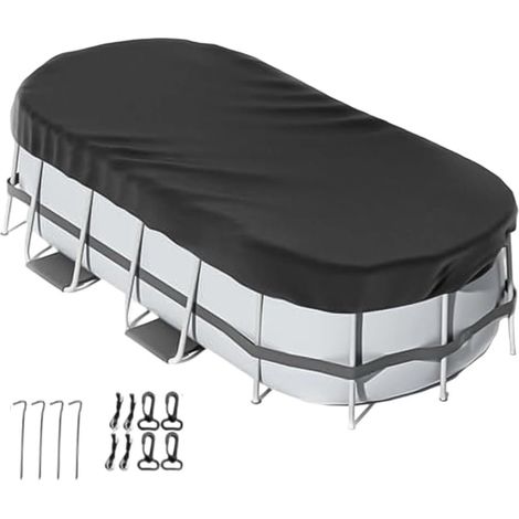 Bâche ovale pour piscine hors sol résistante aux intempéries et imperméable avec accessoires de protection contre les débris Noir 2,7 x 5,5 m (1/5)
