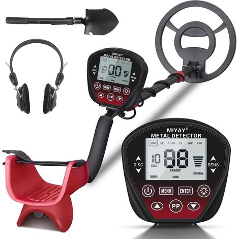 Détecteur de métaux, détecteur de métaux Portable pour Adultes, Bobine de Recherche étanche de 10", écran LCD, 5 Modes (Rouge) (1/5)
