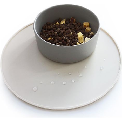 Tapis de nourriture pour animaux de compagnie, tapis de gamelle en silicone antidérapant pour chat et chiot, 25,4 cm (1 pièce, beige, 25,4 x 25,4 cm) (1/5)