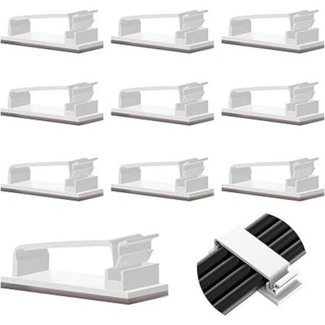 10 Pcs Auto-adhésifs, Management, Support, Gestion Clips Durable, pour TV, PC, Ordinateur Portable, Câble Ethernet, Maison, Bureau, (Blanc)